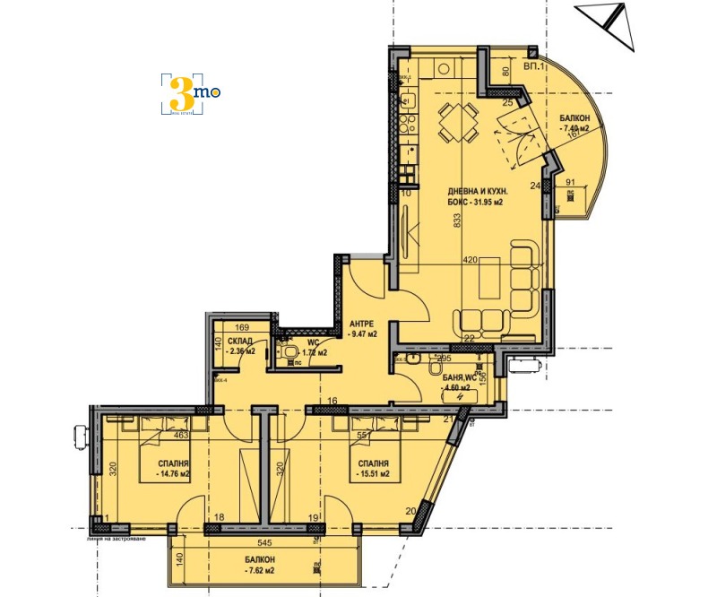 Продава 3-СТАЕН, гр. София, Люлин - център, снимка 2 - Aпартаменти - 48110736