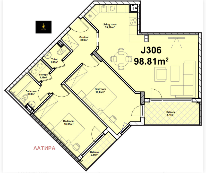 In vendita  2 camere da letto Sofia , Poligona , 117 mq | 12462275