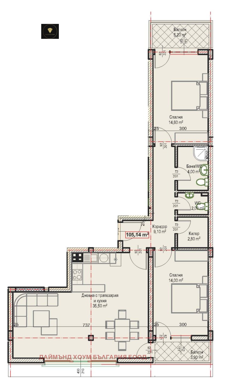 In vendita  2 camere da letto Plovdiv , Hristo Smirnenski , 124 mq | 44023442 - Immagine [2]
