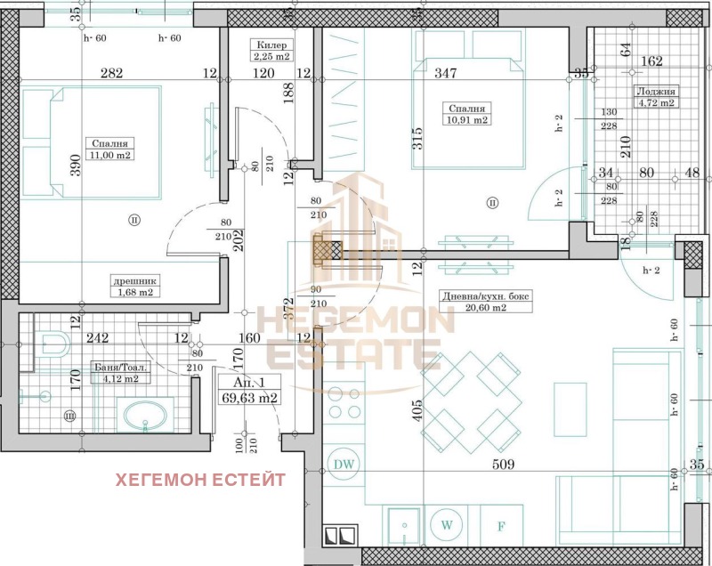 Myytävänä  2 makuuhuonetta Varna , Kajsieva gradina , 80 neliömetriä | 39737849