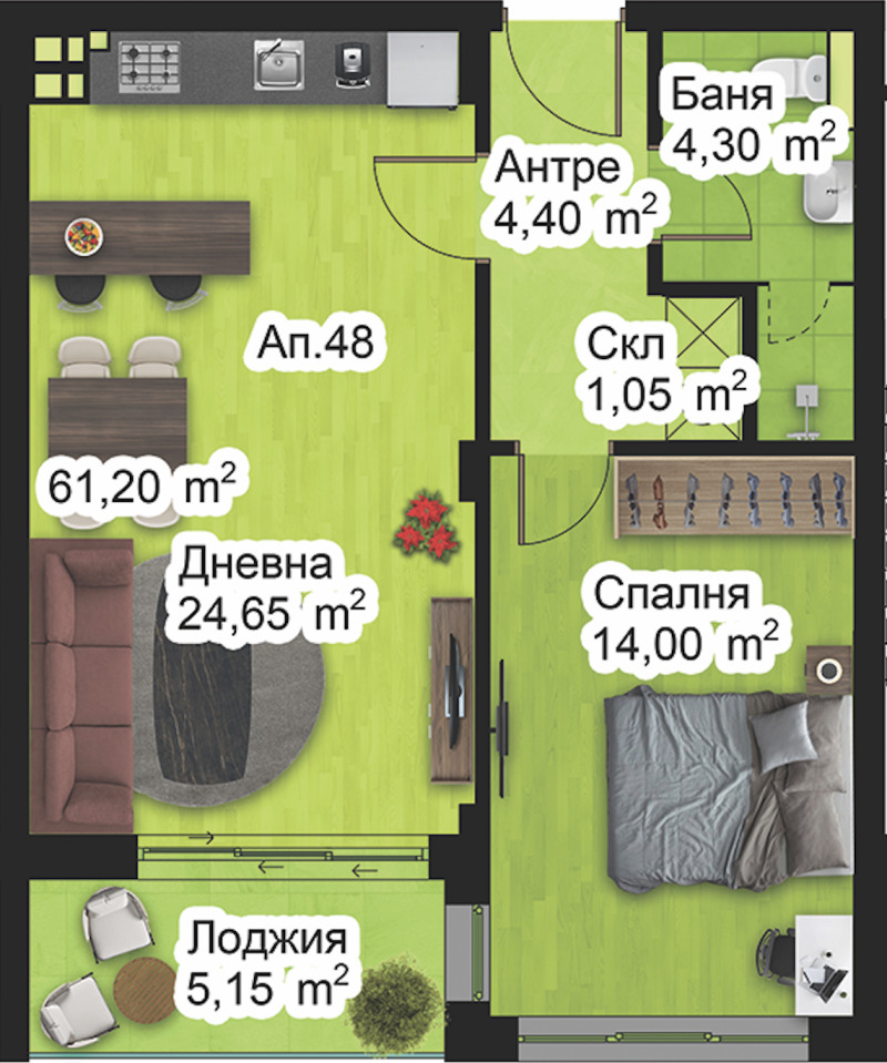 Myytävänä  1 makuuhuone Plovdiv , Peštersko šose , 71 neliömetriä | 90008225 - kuva [2]