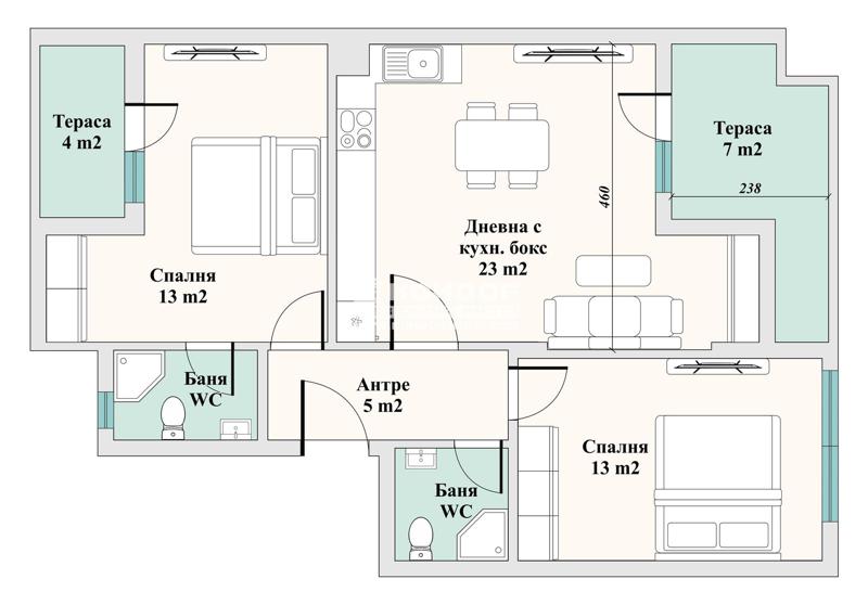 For Sale  2 bedroom Plovdiv , Karshiyaka , 99 sq.m | 68147629 - image [2]