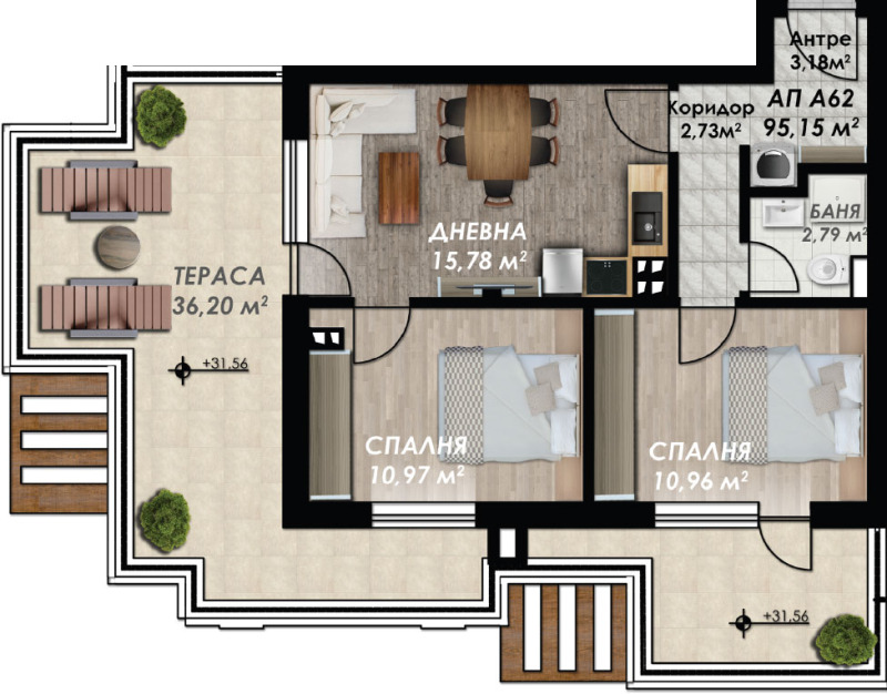 En venta  2 dormitorios Plovdiv , Gagarin , 112 metros cuadrados | 28809761 - imagen [2]