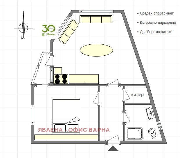 In vendita  1 camera da letto Varna , Vinitsa , 57 mq | 18235373