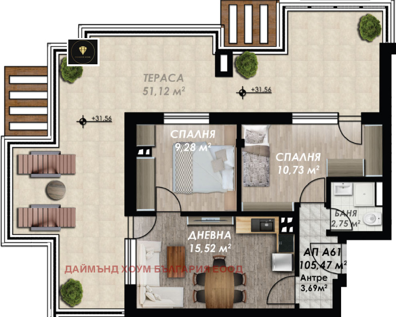 In vendita  2 camere da letto Plovdiv , Gagarin , 121 mq | 66537656 - Immagine [2]