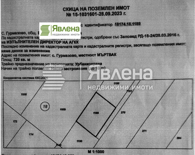 На продаж  Сюжет область София , Гурмазово , 720 кв.м | 33163246
