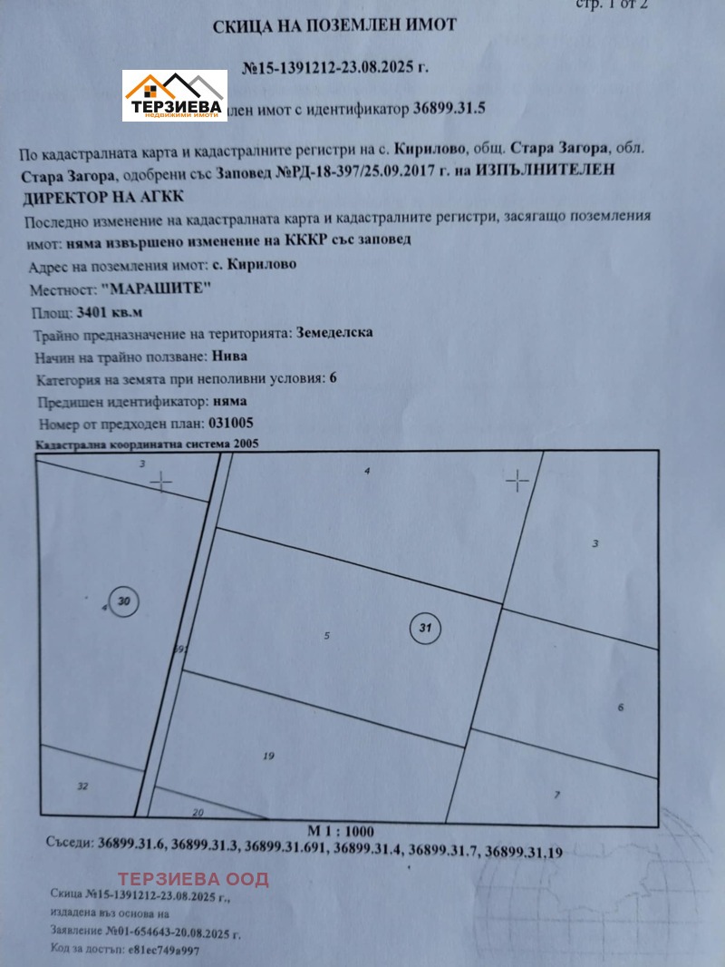 Продава ЗЕМЕДЕЛСКА ЗЕМЯ в област Стара Загора, с. Кирилово - 3401 дка / При запитване, ТЕРЗИЕВА ООД