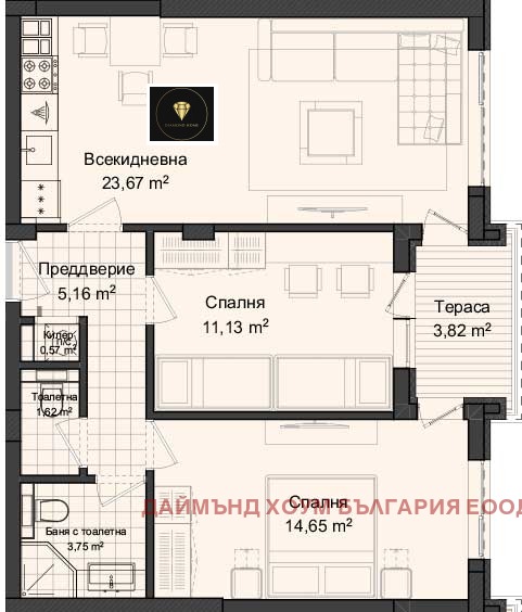Myytävänä  2 makuuhuonetta Plovdiv , Gagarin , 92 neliömetriä | 33281459 - kuva [2]
