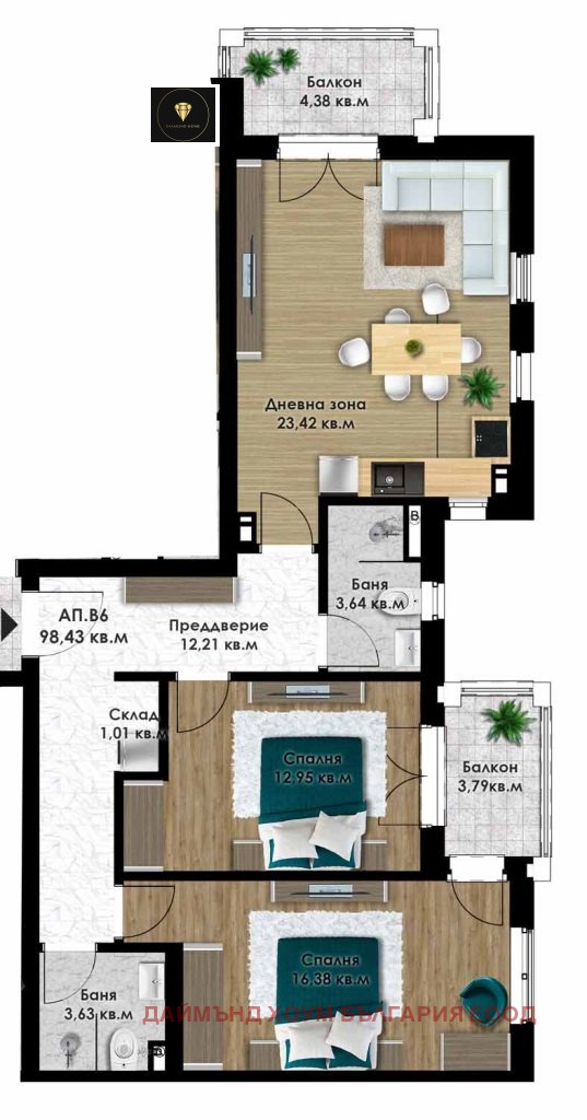 Продаја  2 спаваће собе Пловдив , Коматевско шосе , 114 м2 | 77900216 - слика [2]
