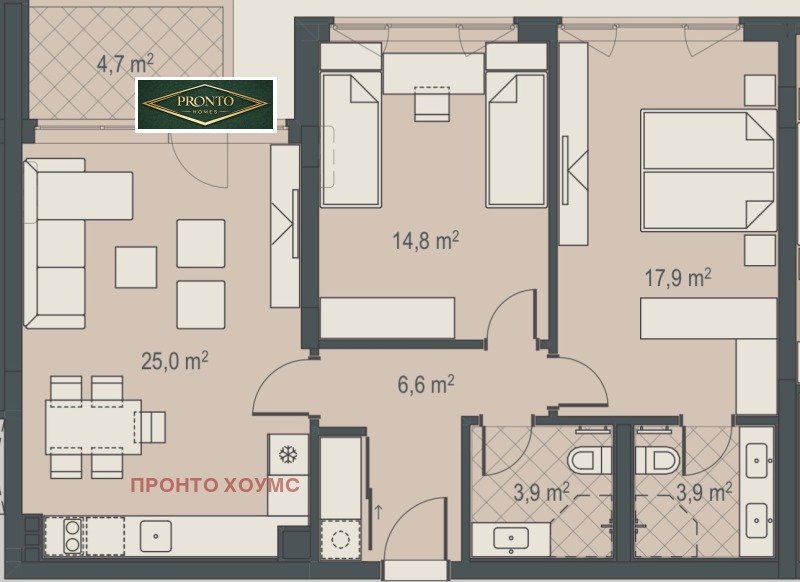 Продава 3-СТАЕН в град София, Овча купел - 104 кв.м / 219 000 € » 428 326.77 лв., ПРОНТО ХОУМС