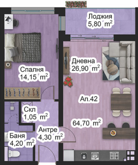 1 soverom Zapaden, Plovdiv