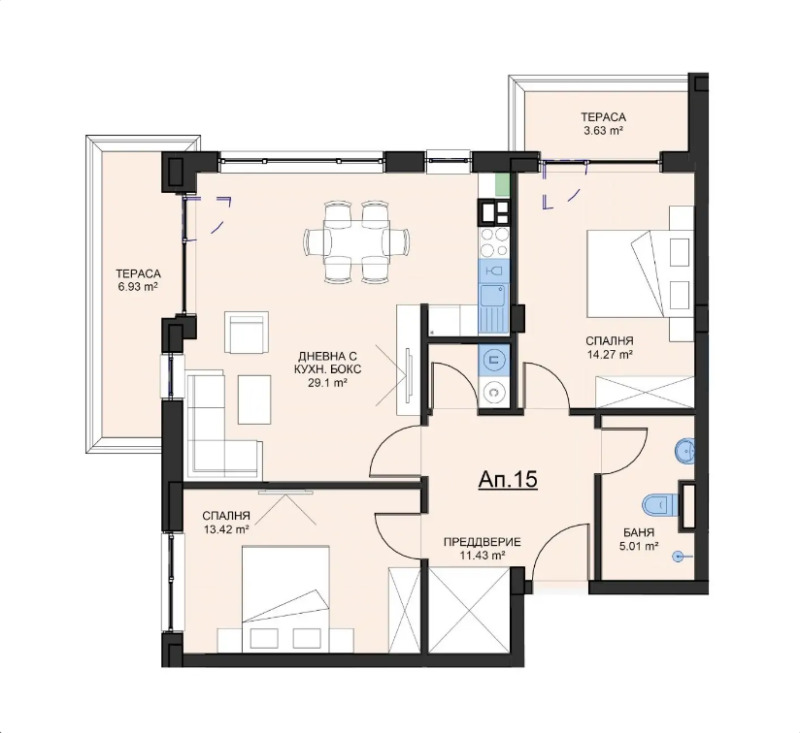Продава 3-СТАЕН, гр. София, Малинова долина