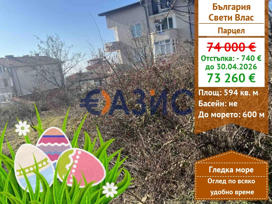 Продава ПАРЦЕЛ, гр. Свети Влас, област Бургас