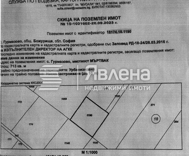 Til salg  Grund region Sofia , Gurmazovo , 713 kvm | 59911998