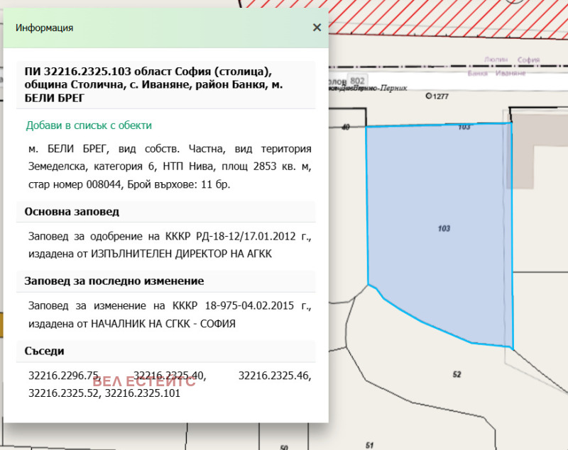 Продава ПАРЦЕЛ, гр. София, с. Иваняне, снимка 2 - Парцели - 52988598