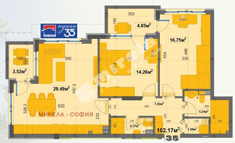 Продава 3-СТАЕН в град София, Овча купел - 102 кв.м / 278 200 € » 544 111.91 лв., МИРЕЛА - СОФИЯ