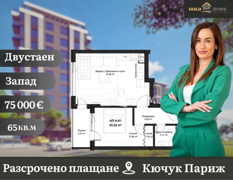 Продава 2-СТАЕН в град Пловдив, Кючук Париж - 65 кв.м / 75 000 € » 146 687.25 лв., ГОЛД ИМОТИ