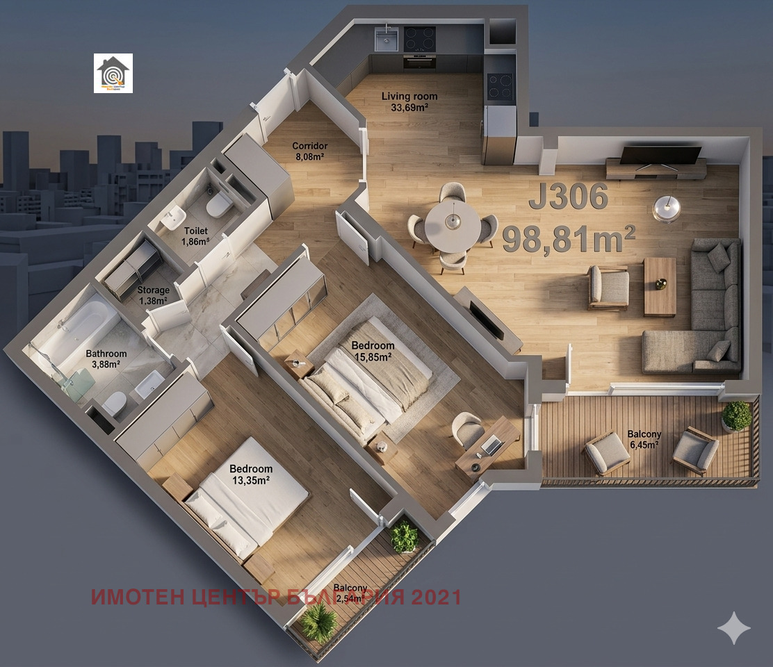 Продава 3-СТАЕН, гр. София, Полигона, снимка 2 - Апартаменти - 54080362