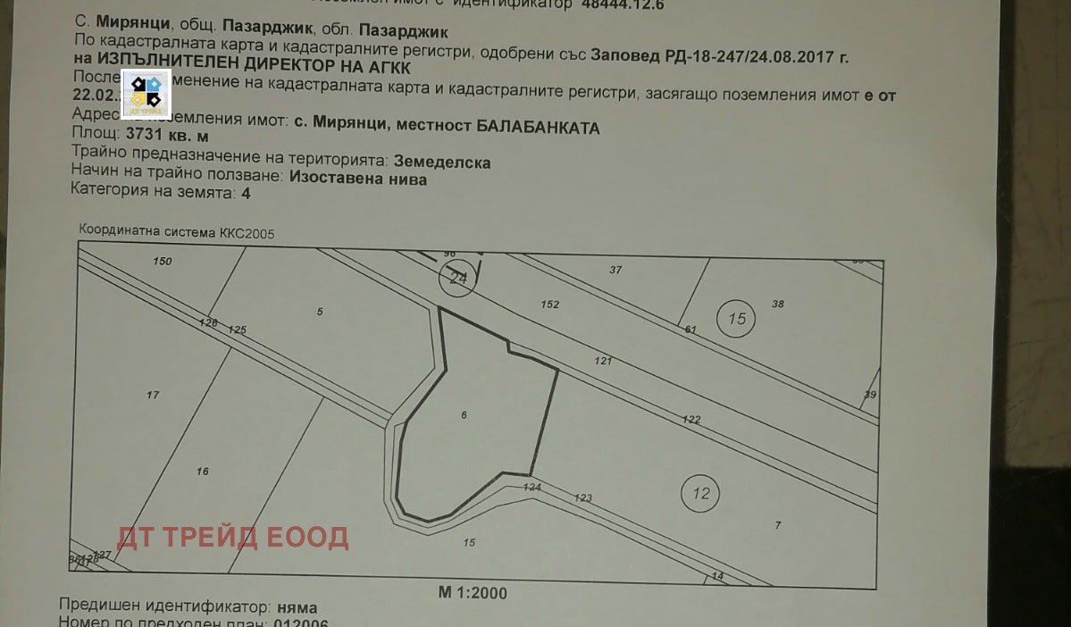 Продава ПАРЦЕЛ, с. Мирянци, област Пазарджик