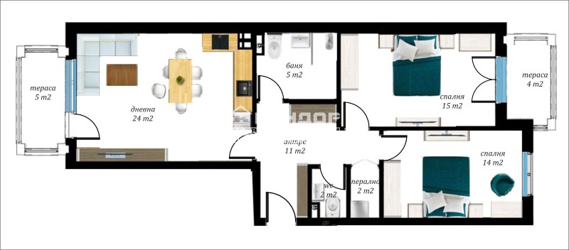 En venta  2 dormitorios Plovdiv , Vastanicheski , 112 metros cuadrados | 77480887 - imagen [2]