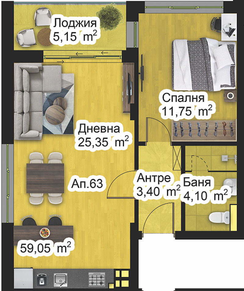 Myytävänä  1 makuuhuone Plovdiv , Peštersko šose , 74 neliömetriä | 66182371