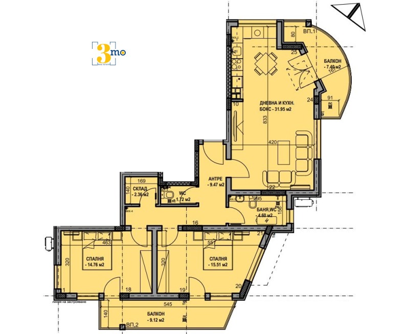 Продава 3-СТАЕН, гр. София, Люлин - център, снимка 2 - Aпартаменти - 48110797