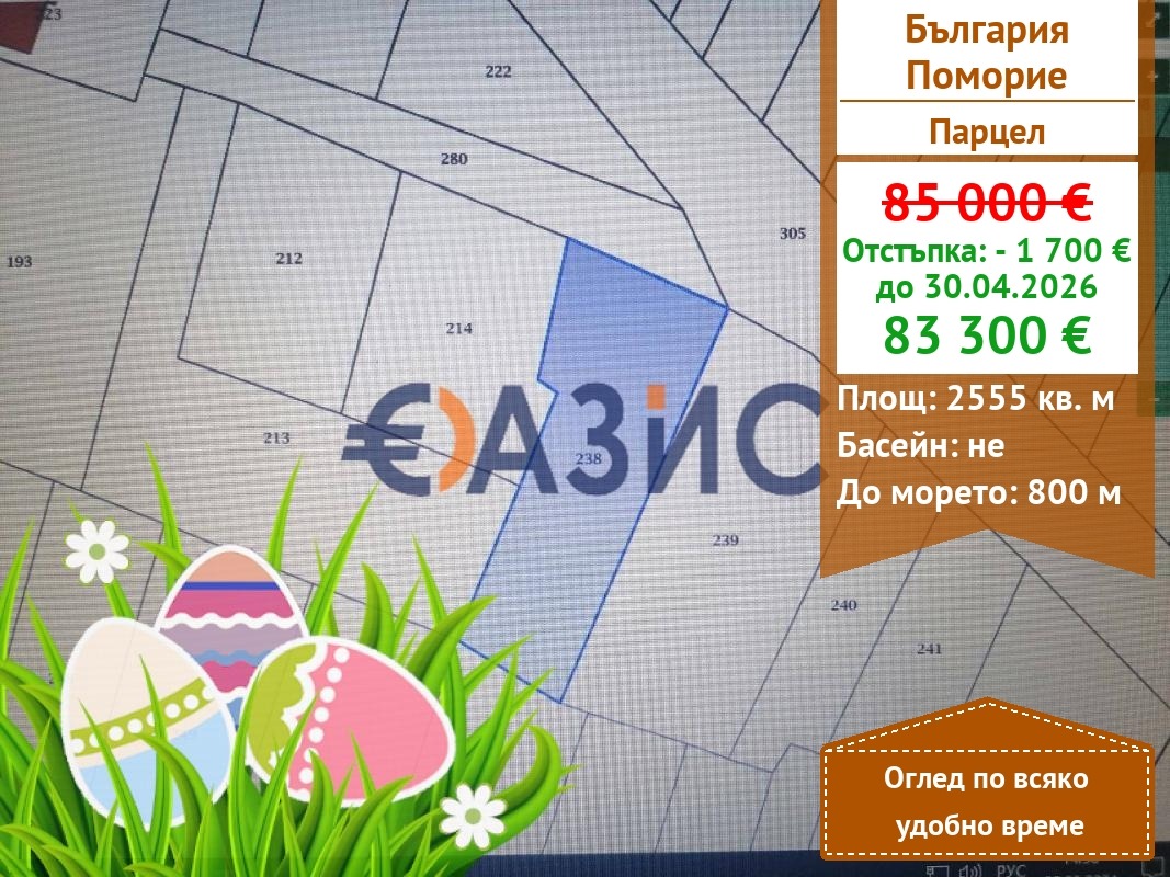 Продава ПАРЦЕЛ, гр. Поморие, област Бургас