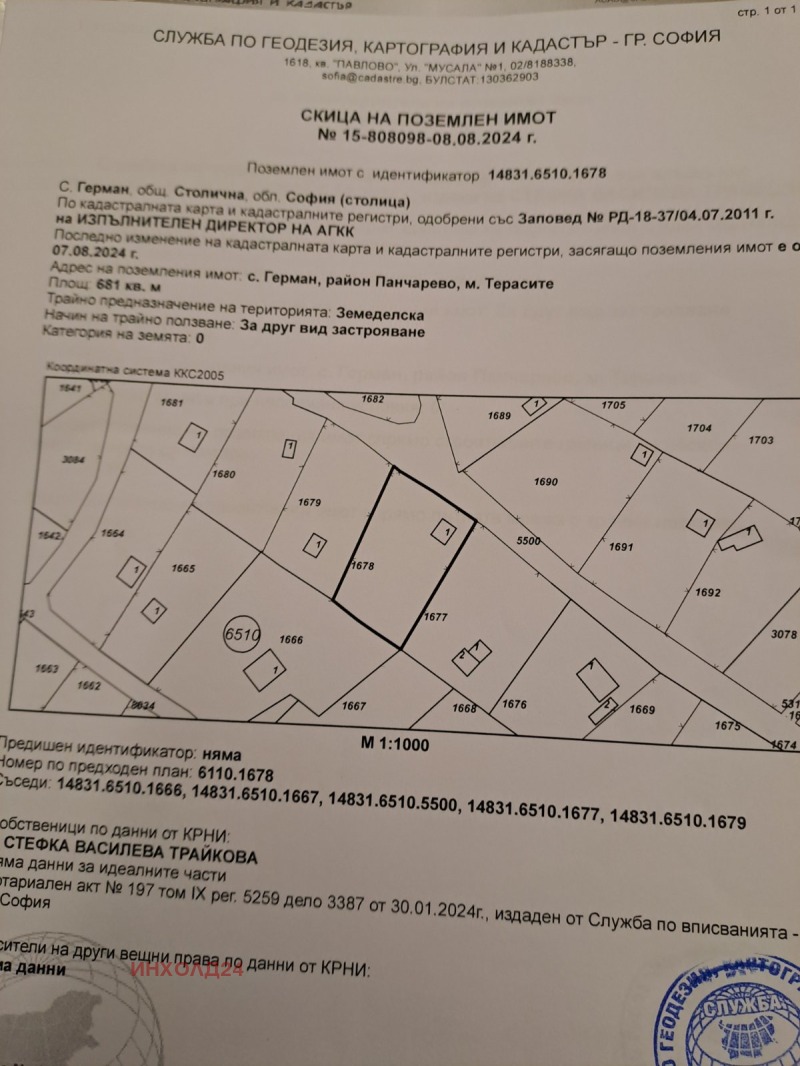 Продава ПАРЦЕЛ, с. Герман, област София-град, снимка 1 - Парцели - 49135020