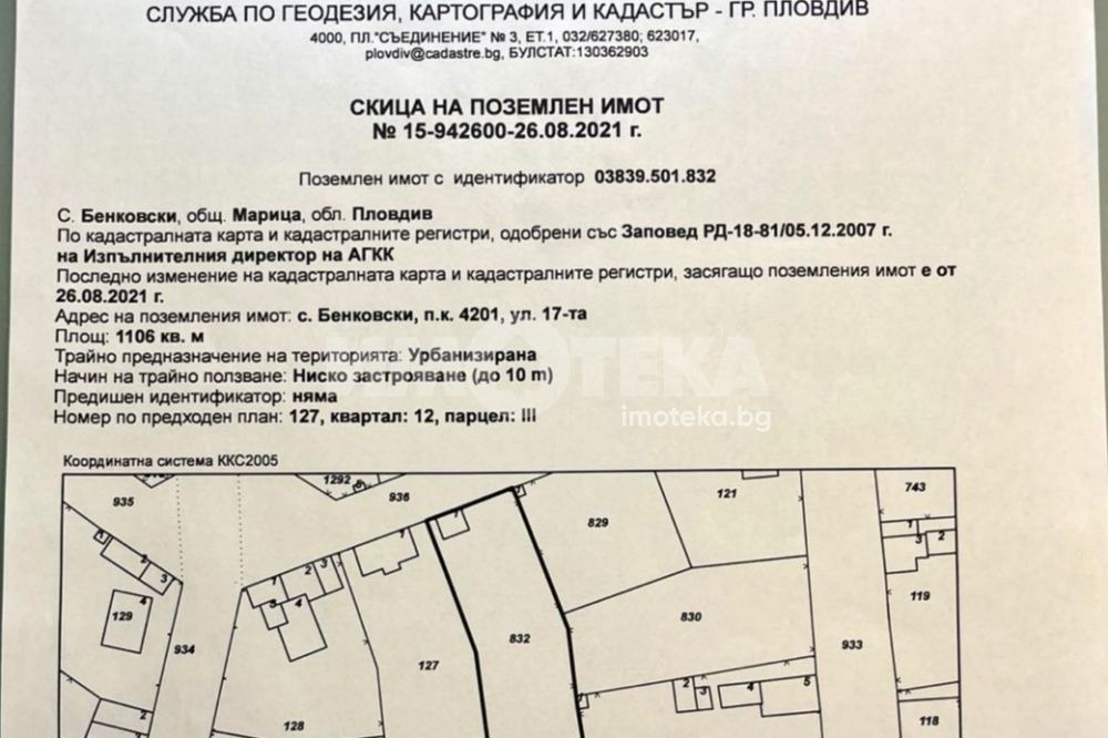 Продава ПАРЦЕЛ, с. Бенковски, област Пловдив