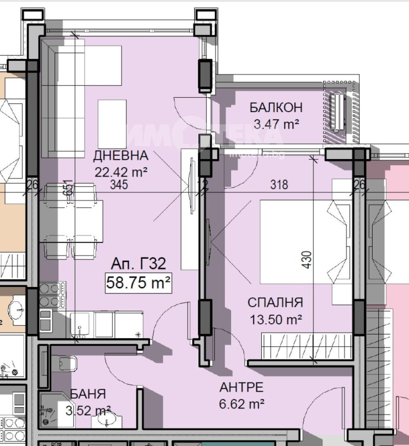 Продаја  1 спаваћа соба Софија , Манастирски ливади , 68 м2 | 36718687 - слика [2]