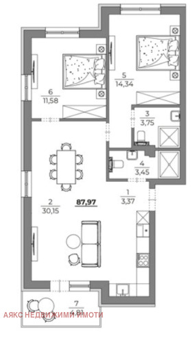 2 slaapkamers k.k. Zlatni pjasatsi, Varna 2