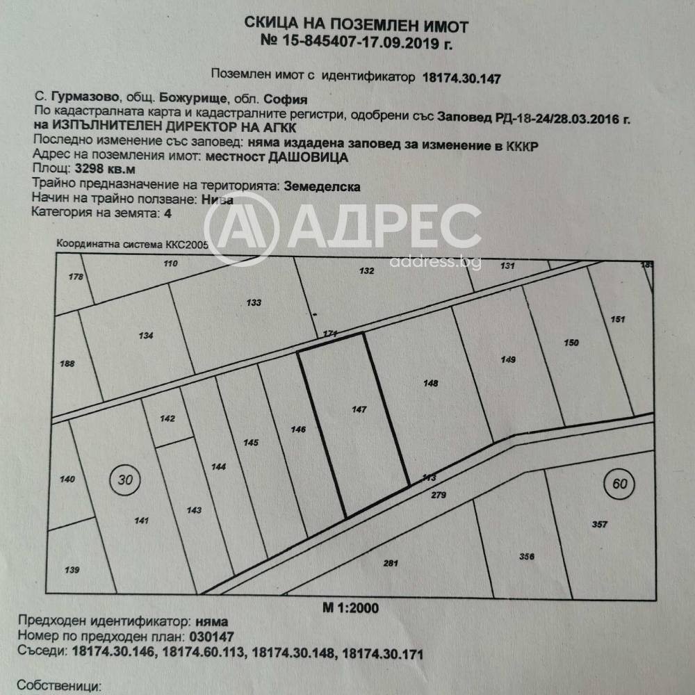 Продава ЗЕМЕДЕЛСКА ЗЕМЯ, гр. Божурище, област София област, снимка 2 - Земеделска земя - 55457156