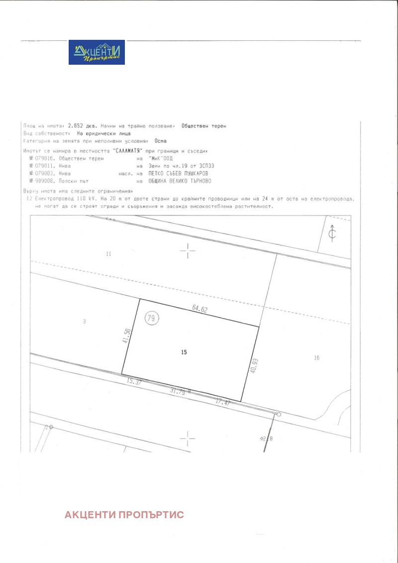 Продава ПАРЦЕЛ в град Велико Търново, Промишлена зона - Запад - 2652 кв.м / 92 820 € » 181 540.14 лв., АКЦЕНТИ ПРОПЪРТИС