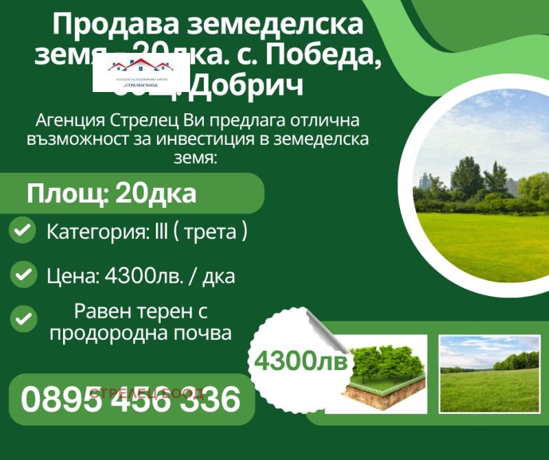 Продава  Земеделска земя област Добрич , с. Победа , 20 дка | 75648645