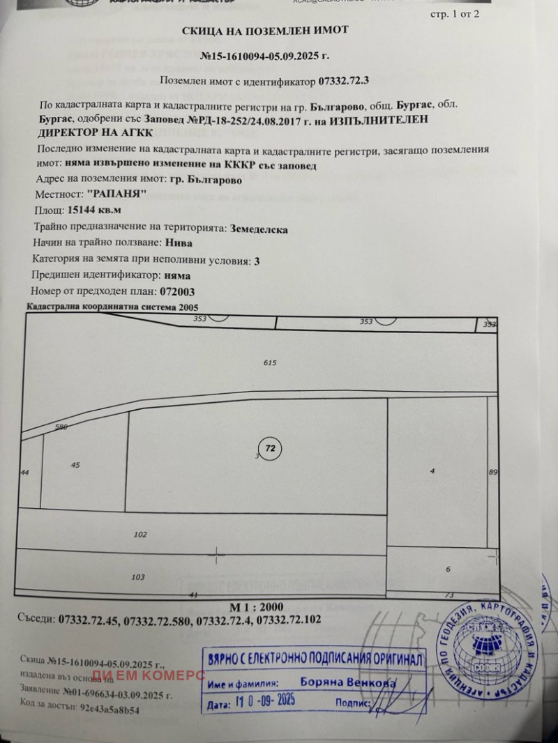 Продава ПАРЦЕЛ в област Бургас, магистрала Тракия - 15144 кв.м / 350 000 € » 684 540.50 лв., ДИ ЕМ КОМЕРС