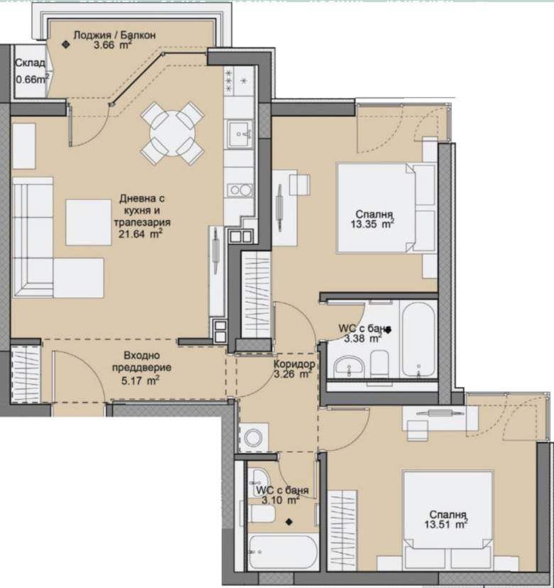Till salu  1 sovrum Sofia , Drujba 2 , 67 kvm | 80983361