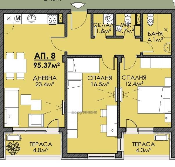 Na prodej  2 ložnice Burgas , Meden rudnik - zona V , 95 m2 | 67358365 - obraz [4]