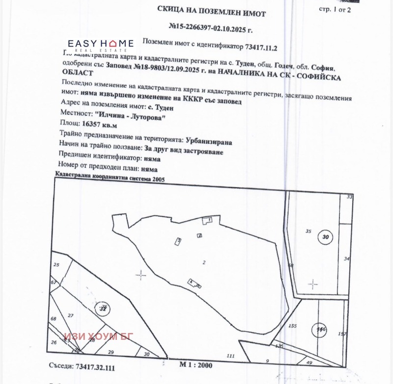 Продава ПАРЦЕЛ в област София, с. Туден - 16357 кв.м / 490 710 € » 959 745.34 лв., ИЗИ ХОУМ БГ
