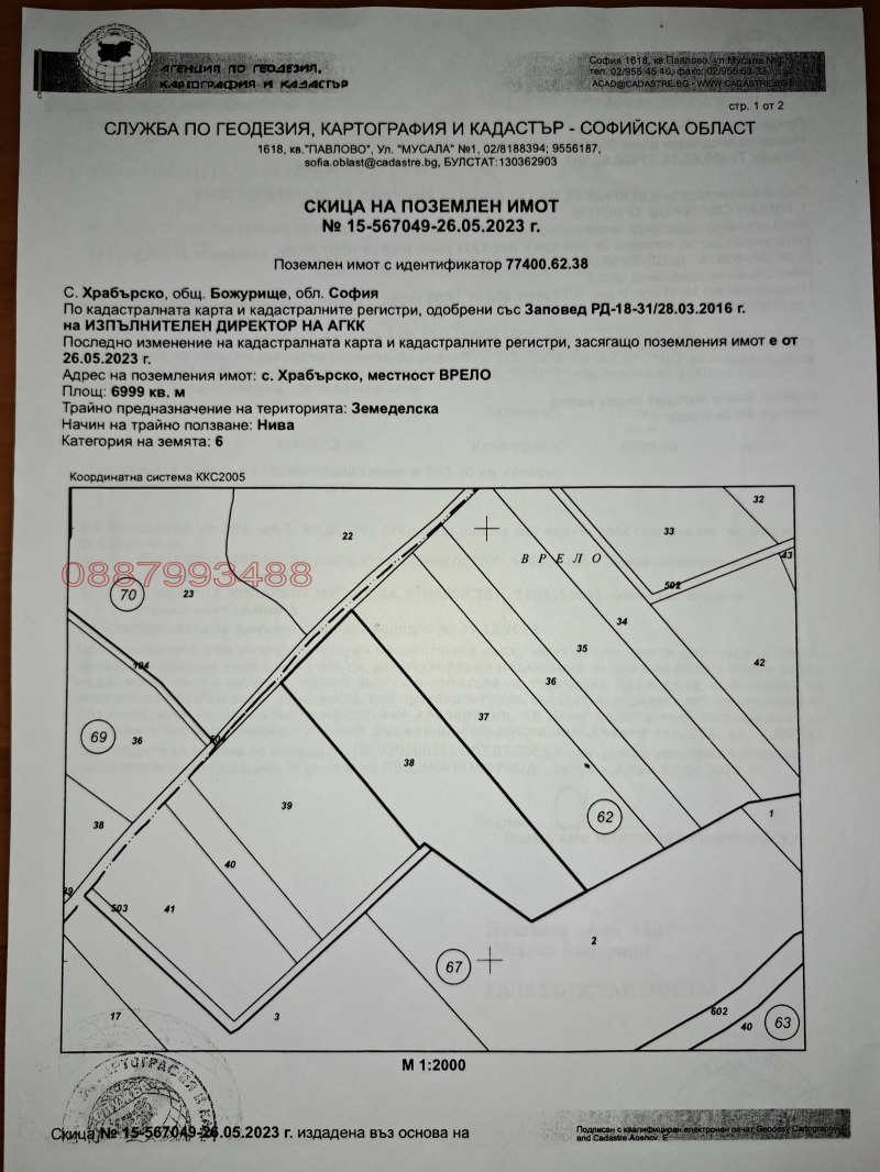 Продава ЗЕМЕДЕЛСКА ЗЕМЯ в област София, с. Храбърско - 14 дка / 40 000 € » 78 233.20 лв.