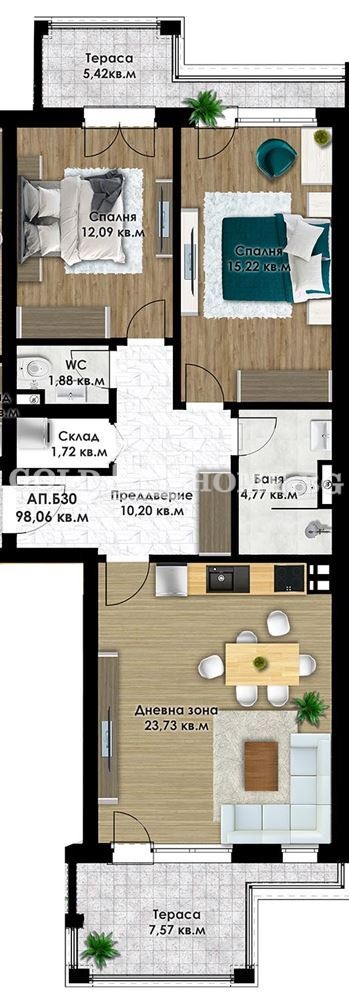На продаж  2 спальні Пловдив , Коматево , 110 кв.м | 89342306 - зображення [7]