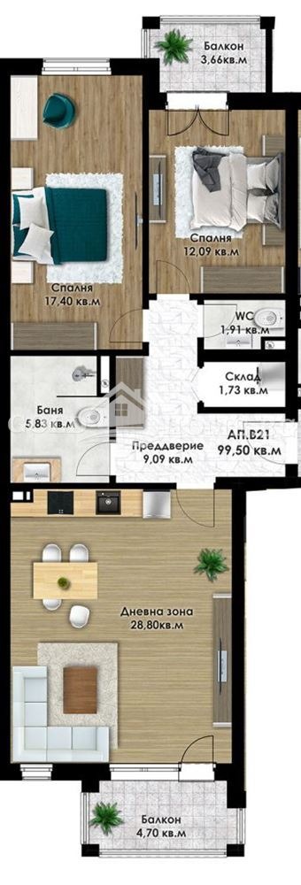 На продаж  2 спальні Пловдив , Коматево , 110 кв.м | 89342306 - зображення [9]