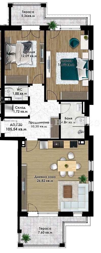 На продаж  2 спальні Пловдив , Коматево , 110 кв.м | 89342306 - зображення [12]