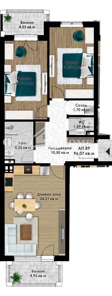 На продаж  2 спальні Пловдив , Коматево , 110 кв.м | 89342306 - зображення [3]