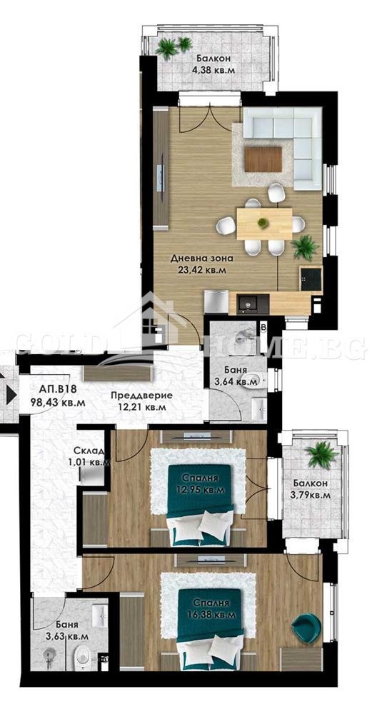 На продаж  2 спальні Пловдив , Коматево , 110 кв.м | 89342306 - зображення [4]