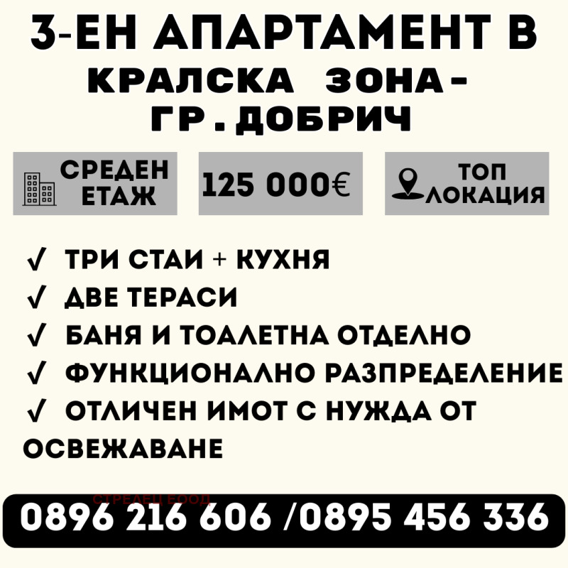 Продава 3-СТАЕН, гр. Добрич, Кралска зона