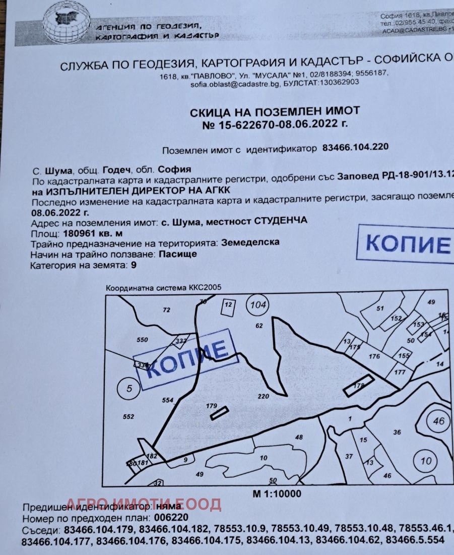 Продава ЗЕМЕДЕЛСКА ЗЕМЯ, с. Шума, област София област