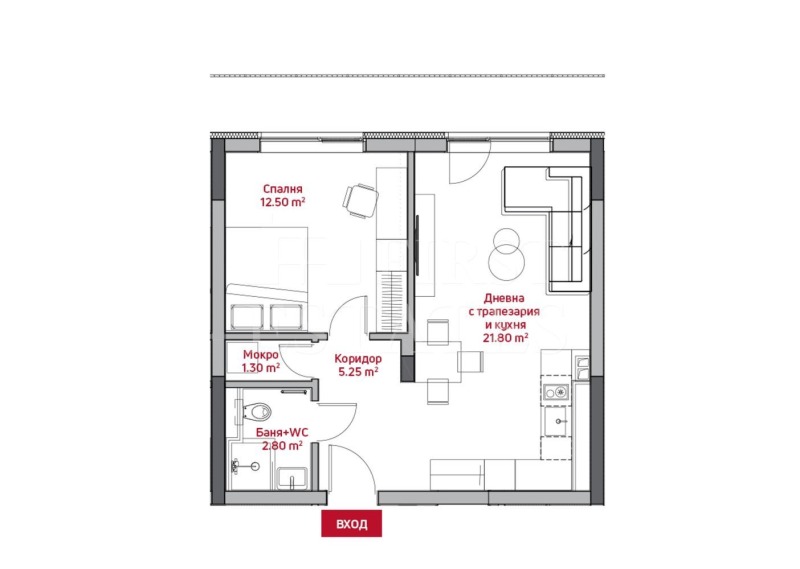 Продава  2-стаен, град София, Зона Б-5 •  254 200 EUR • ID 83320840 — holmes.bg - [1] 