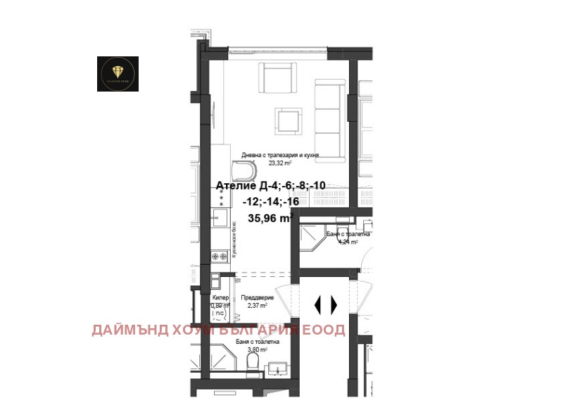 For Sale  Studio Plovdiv , Gagarin , 44 sq.m | 19806462 - image [2]