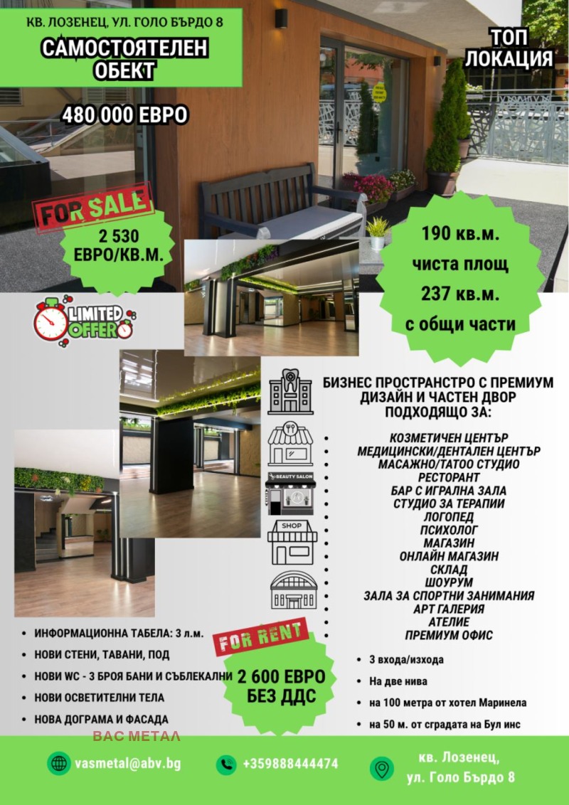 Продава ЗАВЕДЕНИЕ, гр. София, Лозенец