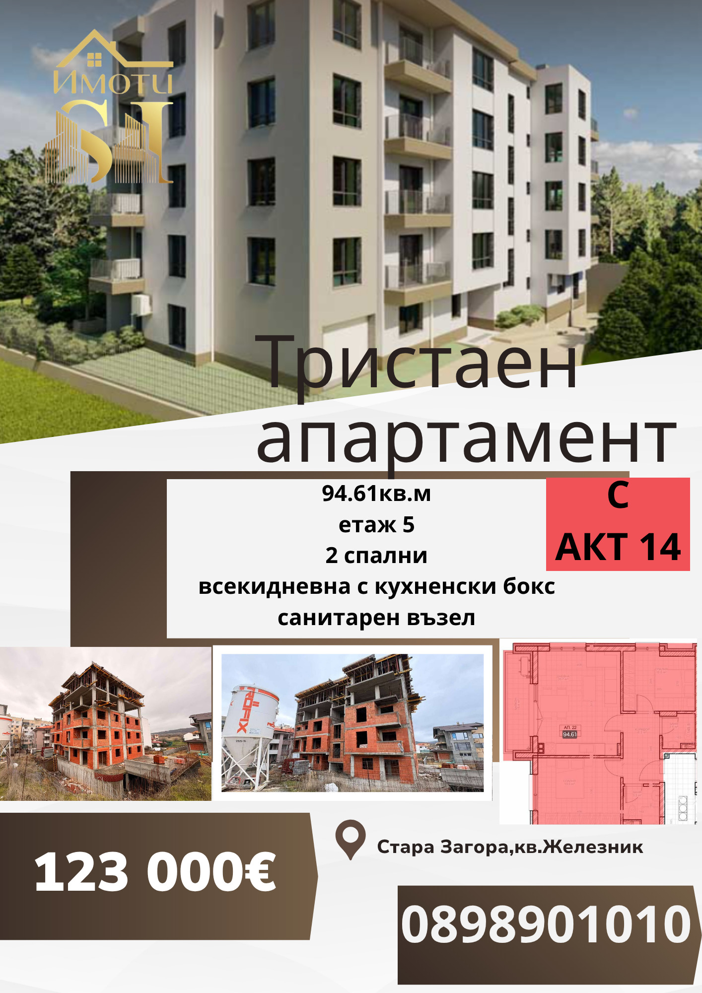 Продава 3-СТАЕН, гр. Стара Загора, Железник - център